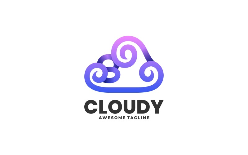 Cloud Line art Gradient Logo Style Logo Template