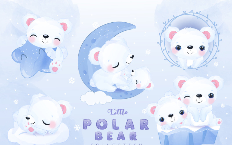 Cute Little Polar Bear Clipart Set Illustration