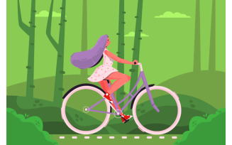 Girl Riding Bike Background Illustration