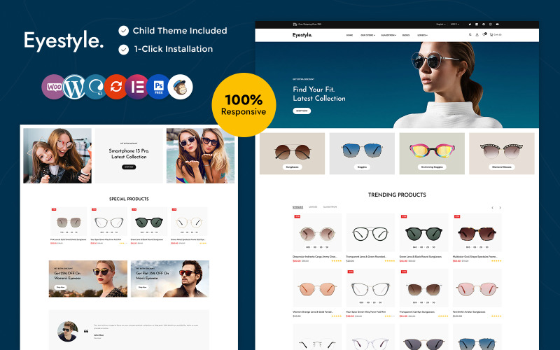 Eyestyle - Eye Glasses, Goggles and Sunglass Multipurpose Elementor Woocommerce Theme WooCommerce Theme