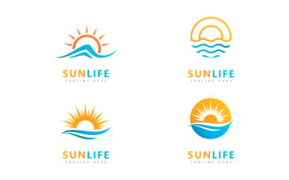 Sun And Water Wave Vector Logo Design Template V10
