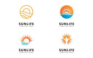 Sun And Water Wave Vector Logo Design Template V9