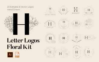 H Letter Floral Handmade Logos kit