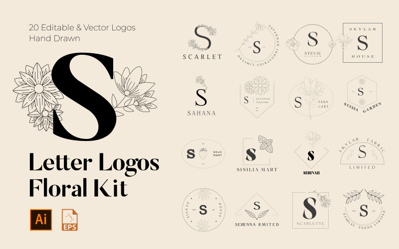 S Letter Floral Handmade Logos kit Logo Template