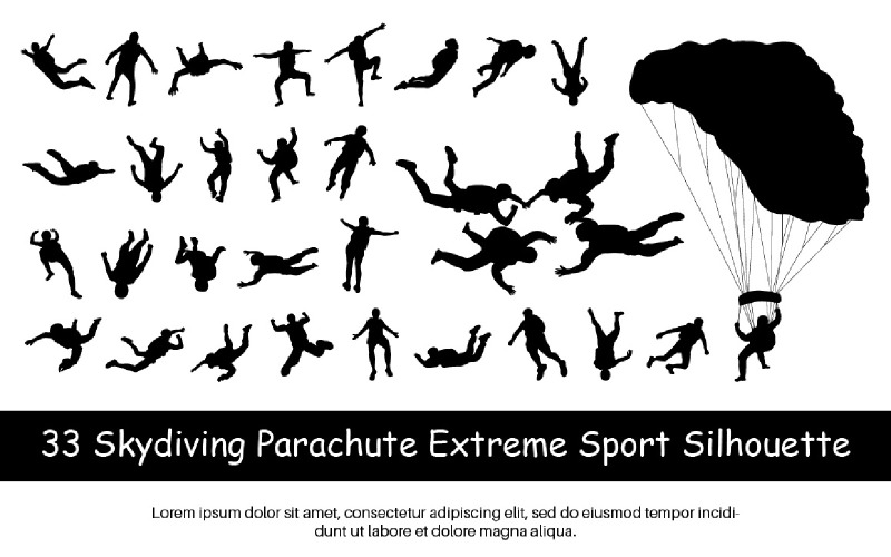 33 Skydiving Parachute Extreme Sport Silhouette Illustration