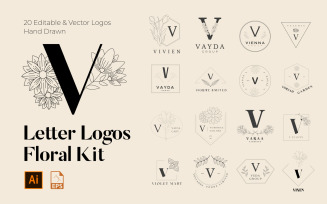 V Letter Floral Handmade Logos kit
