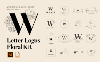 W Letter Floral Handmade Logos kit
