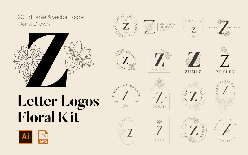 Z Letter Floral Handmade Logos kit Logo Template