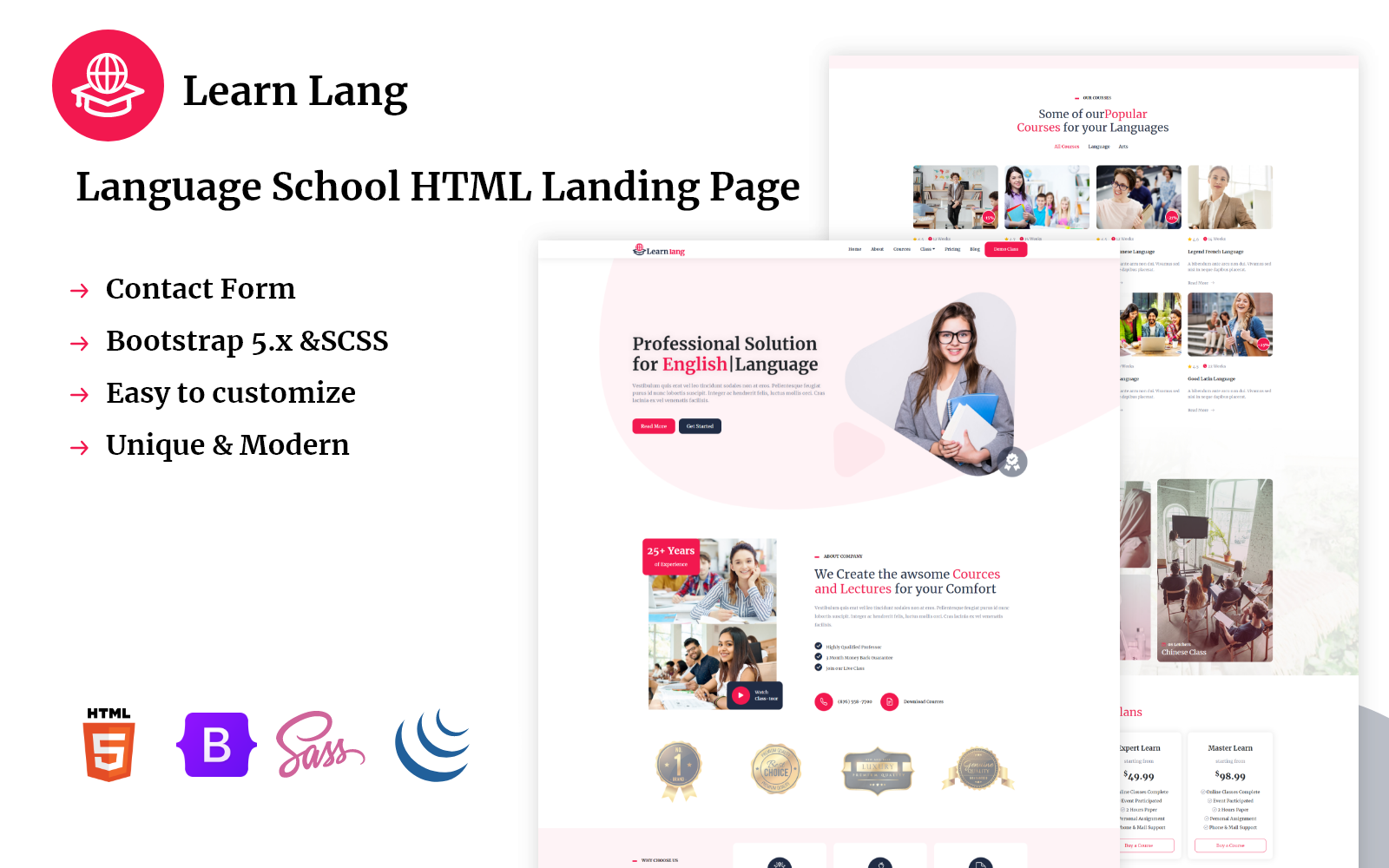 Learn Lang - Language School HTML Landing Page Template