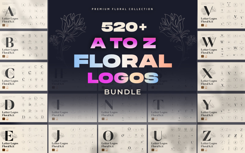 520 A to Z Floral Handmade Logos Bundle Logo Template