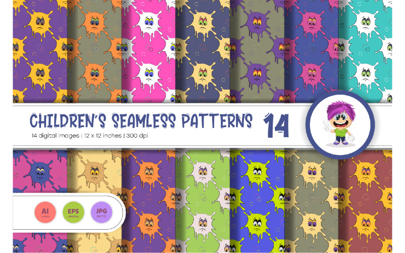 Cute Baby Seamless Patterns 14. Digital Paper Vector Graphic