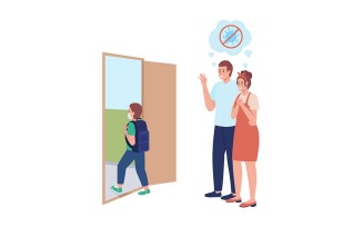 Mom and dad see son off to lesson color vector character