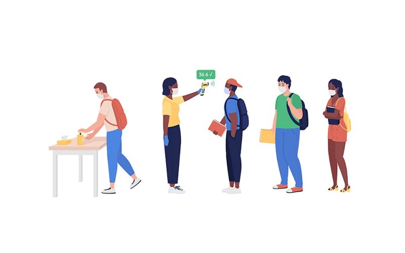 Teacher measures temperature color vector character Illustration