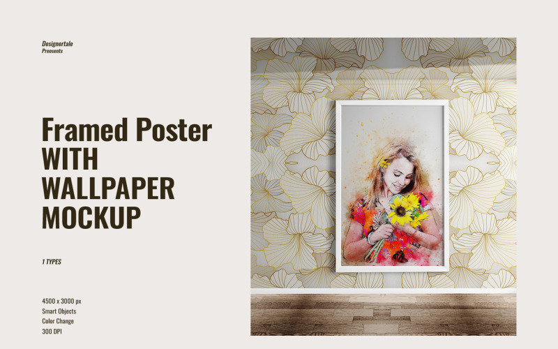 Framed Poster With Wallpaper Mockup Product Mockup