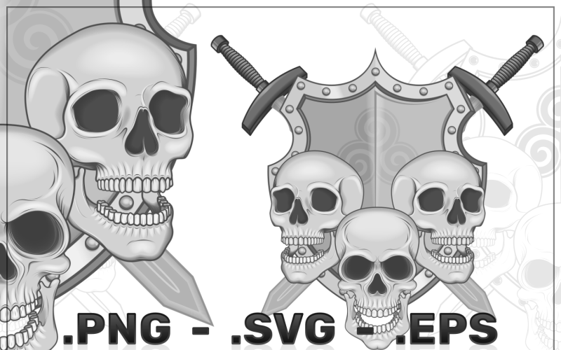 Shield Vector Design With Skulls And Swords Vector Graphic