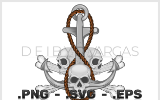 Vector Design Of Skulls And Anchor With Rope