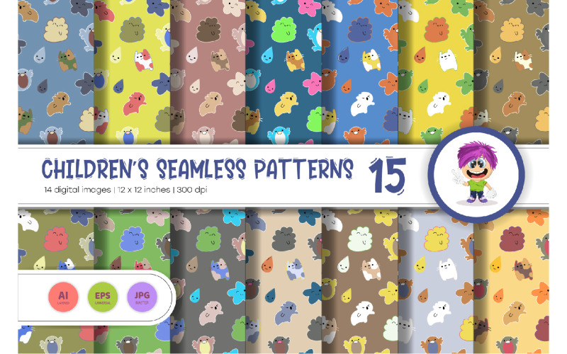 Cute Baby Seamless Patterns 15. Digital Paper Vector Graphic