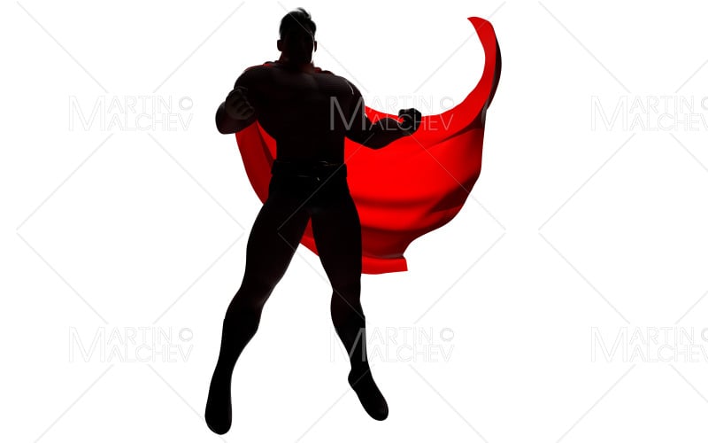 Superhero Flying Looking Down Silhouette 3D Render Illustration