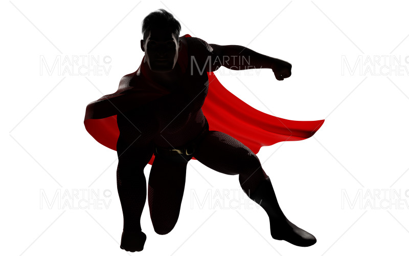 Superhero Landing on White Silhouette 3D Render Illustration