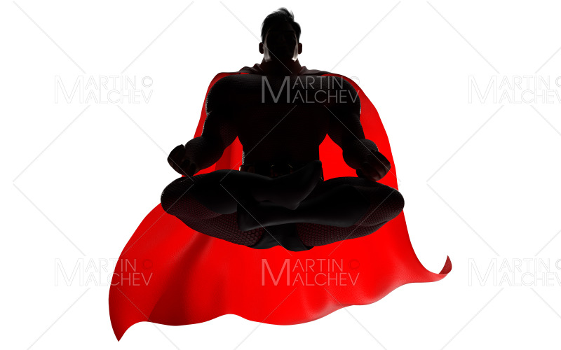 Superhero Meditating on White 3D Render2 Illustration