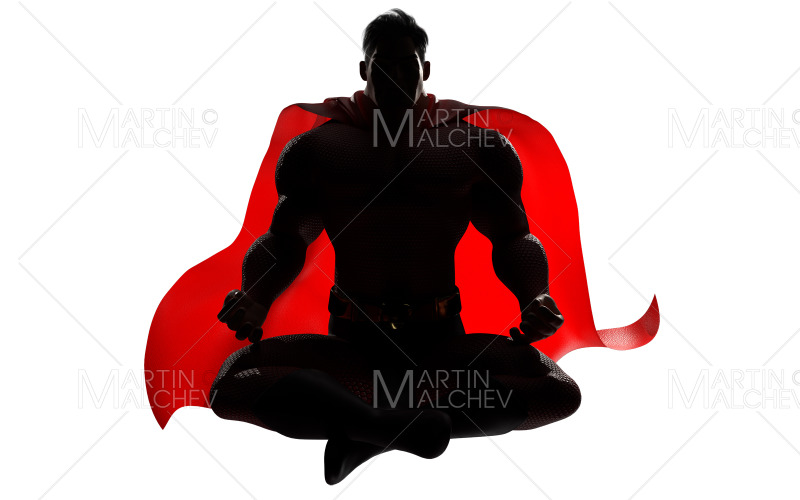 Superhero Meditating on White Silhouette 3D Render Illustration