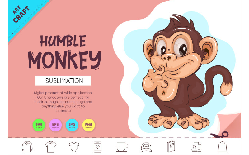 Humble Cartoon Monkey. Crafting, Sublimation. Vector Graphic