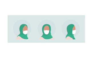 Arab women semi flat color vector character avatar with mask set