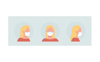 Cloth mask wearer semi flat color vector character avatar set