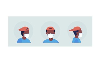 Wear mask flat color vector character avatar set