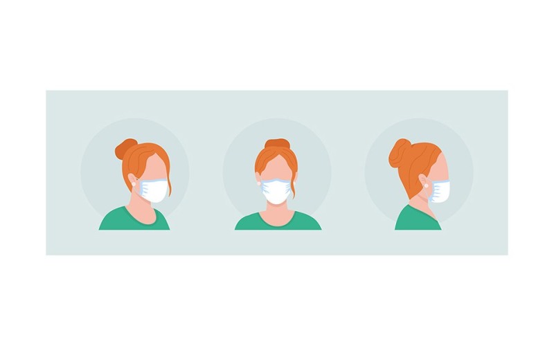 Wear mask without folds semi flat color vector character avatar set Illustration