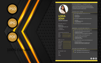 Dark Black Yellow Modern Elegant Professional Printable Resume Template