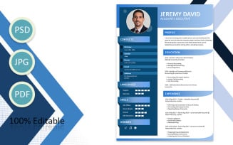Light Dark Blue Modern Professional Resume Template for Accounts Executive