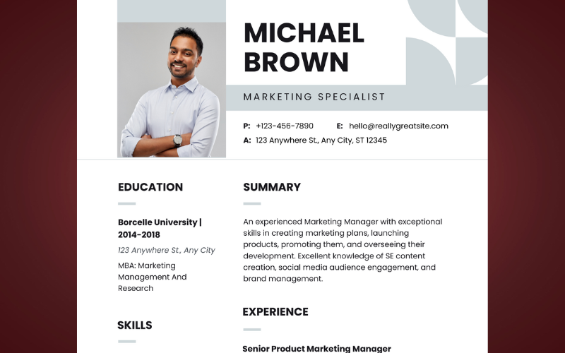 Minimalist Marketing Specialist Resume Template