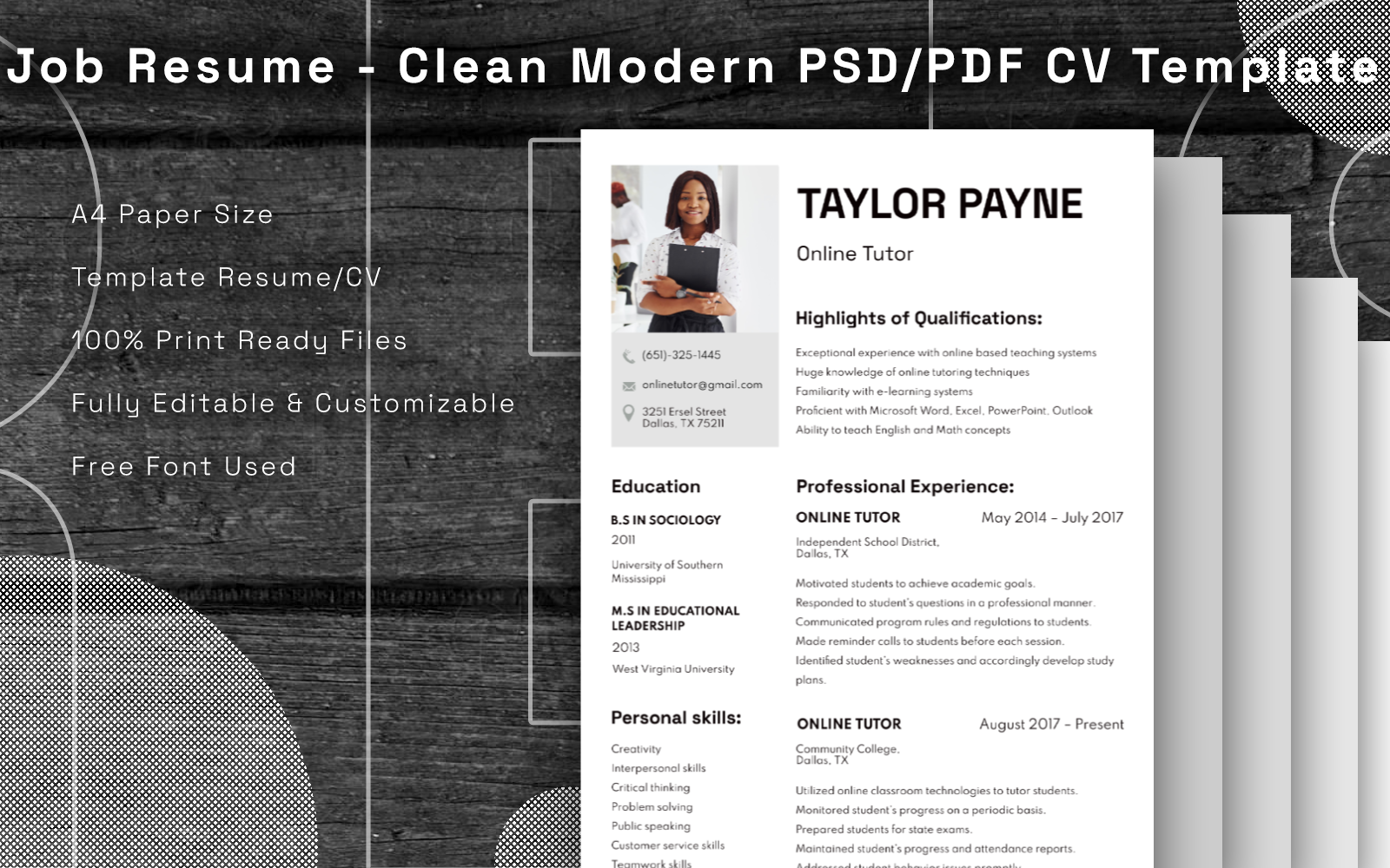 Job Resume - Clean Modern PSD/PDF CV Template