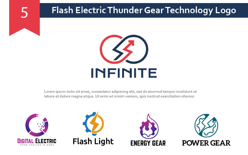 5 Flash Electric Thunder Gear Technology Logo Logo Template