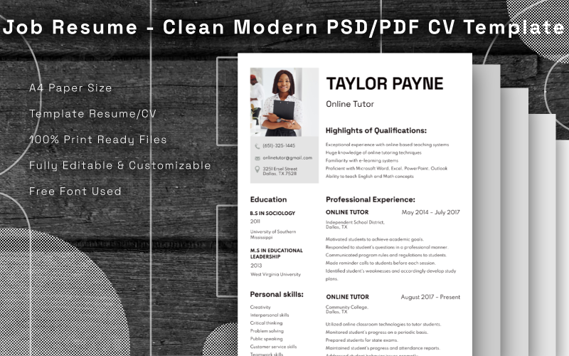 Job Resume - Clean Modern PSD/PDF CV Template Resume Template