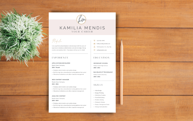 Kamilia Mendis - Printable Modern CV Design for Girl Resume Template