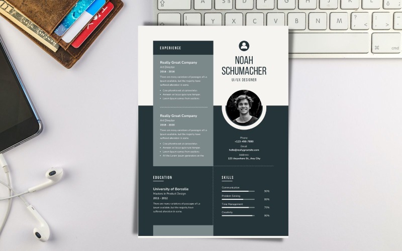 Noah Schumacher - Simple Resume Design For UI/UX Designer Resume Template