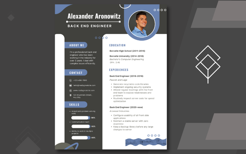 White Blue Simple Back End Engineer Professional CV Resume Template