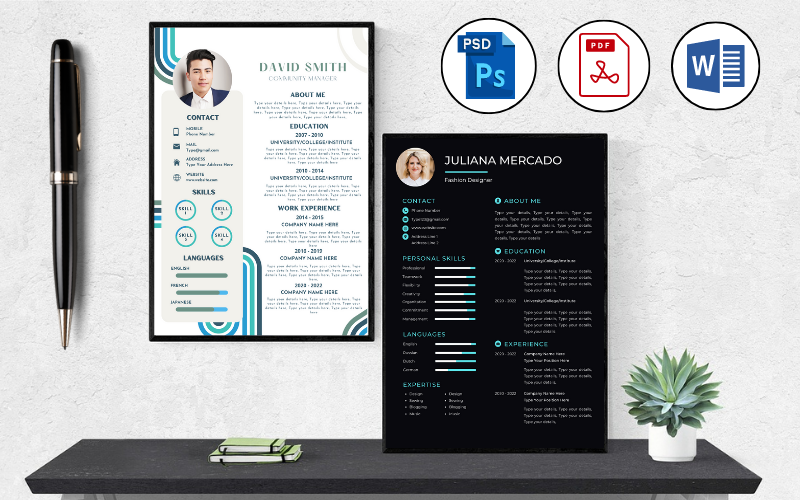 Two Professional, Modern & Creative Editable Resume CV Templates