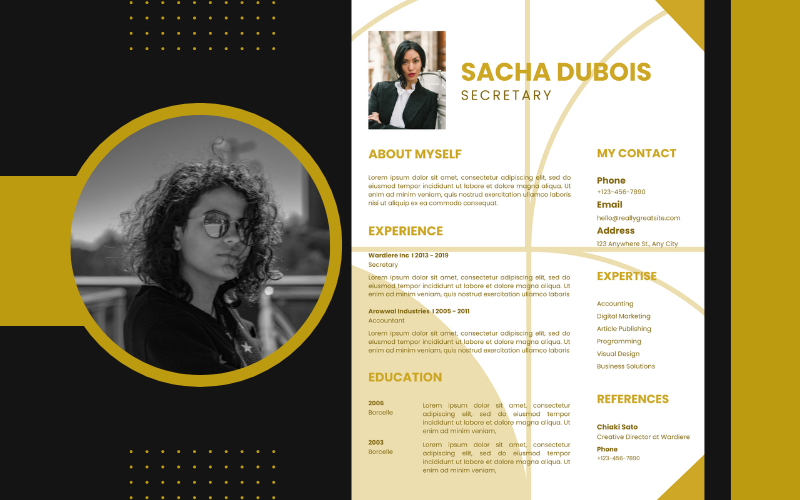 Yellow White Minimalist Secretary professional Resume template