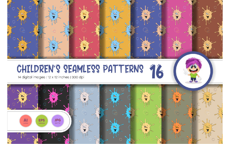Cute Baby Seamless Patterns 16. Digital Paper Vector Graphic
