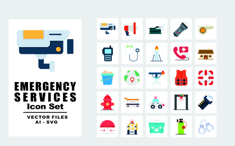 25 Emergency Services Flat Icon Icon Set