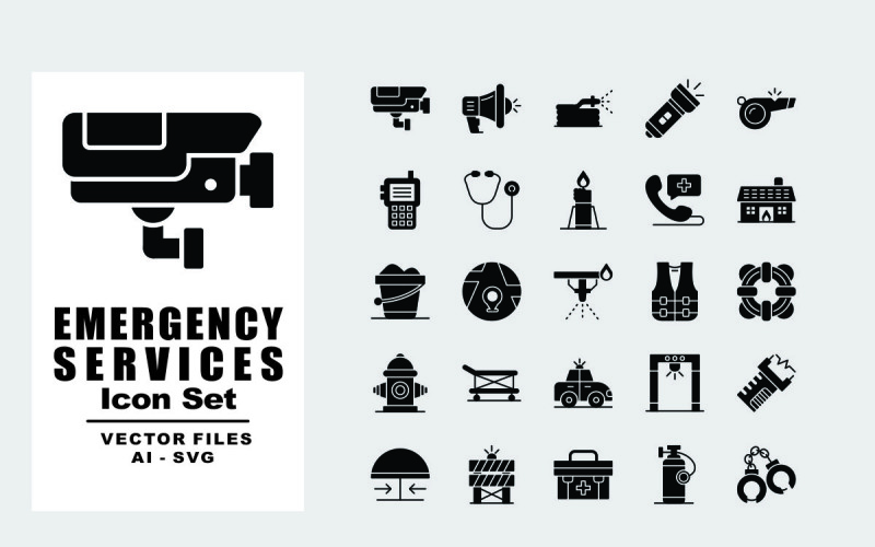 25 Emergency Services Line Icon Icon Set