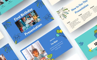 Birthday White and Blue Cute PowerPoint Template