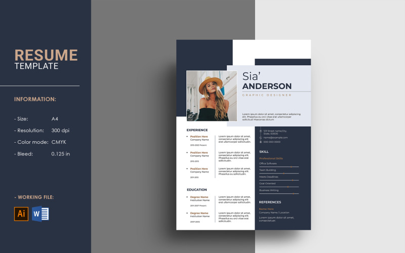 Minimal A4 Resume / Cv Template, Ms Word and Illustrator Corporate Identity