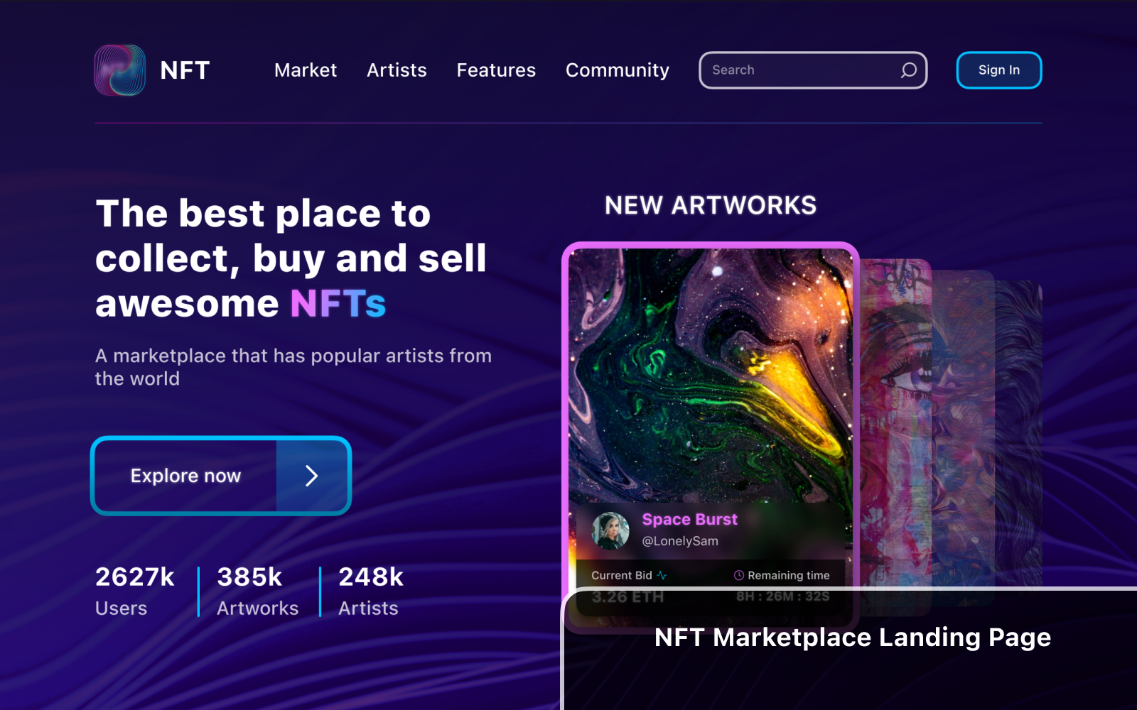 NFT Marketplace Landing Page UI Elements (Figma Template)