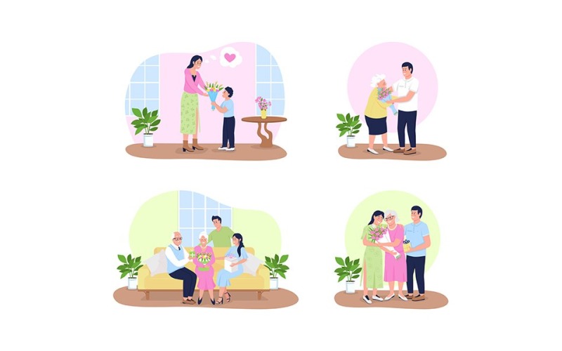 Mothers day 2D vector web banner, poster set Illustration