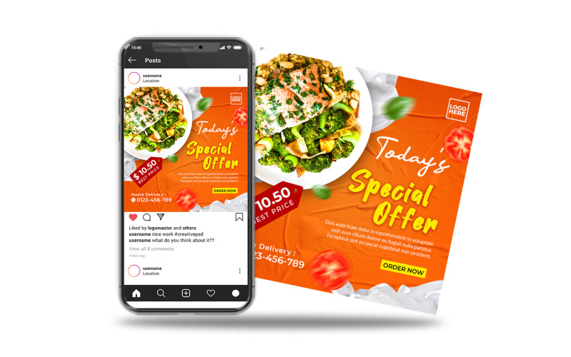 instagram social media post template special food menu offer Social Media