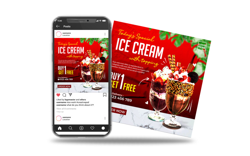 social media post ice cream with topping Social Media